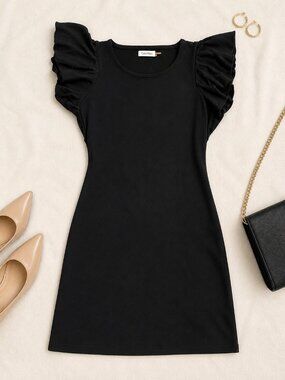 Calvin Klein Black Flutter Sleeve Dress